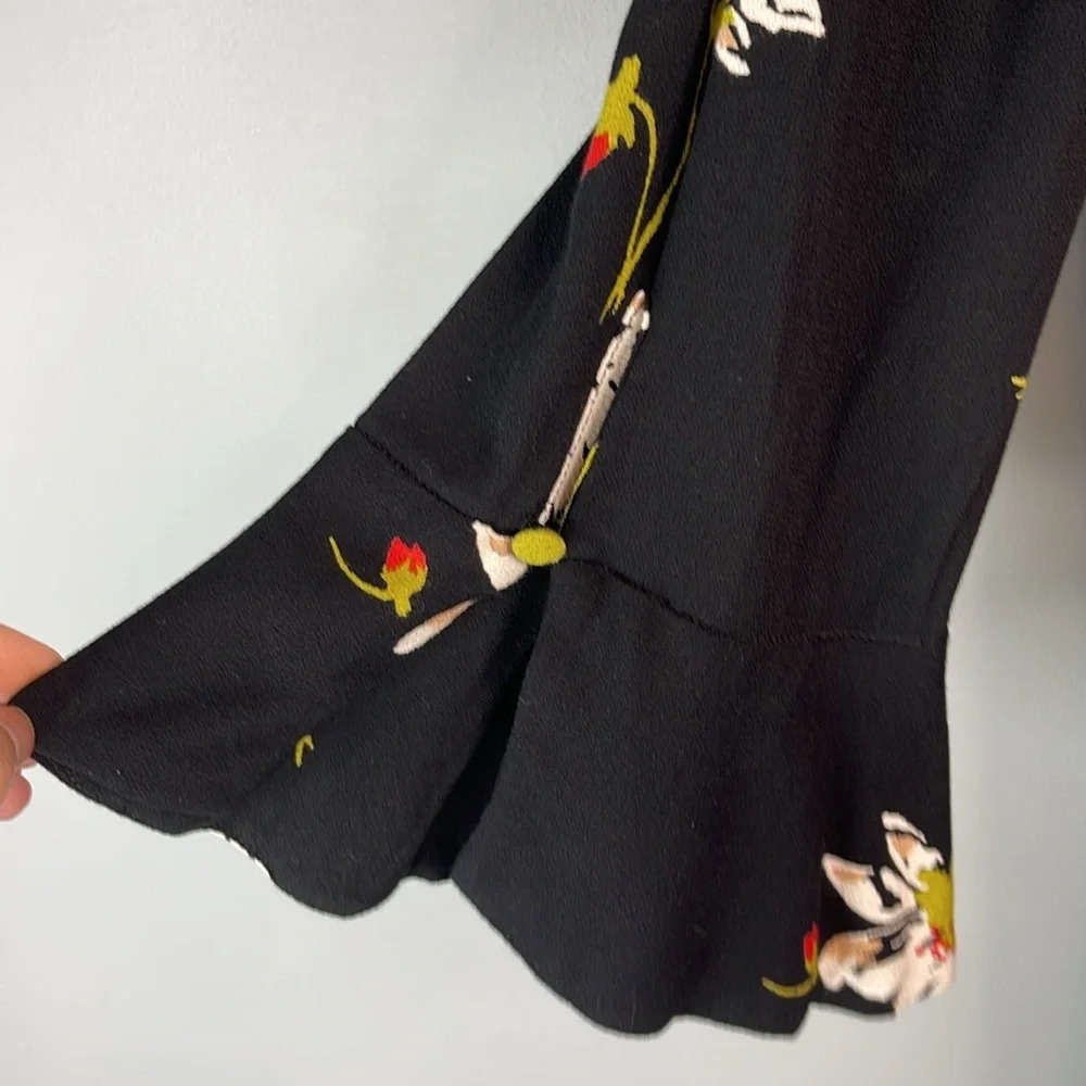 FREE PEOPLE Time On My Side Floral Print Wrap Dress Black Button Side Ruched L - Picture 5 of 12